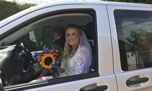 bride in taxi